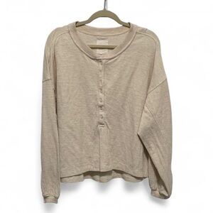 Aerie Cream Beige Oversized Long Sleeve Henley Shirt
